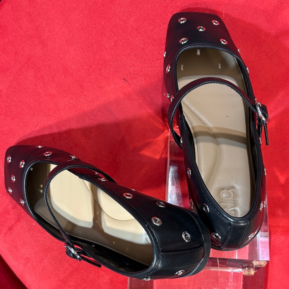 INC International Concepts Black Mary Jane Flats with Silver Grommet Accents - Picture 7 of 9
